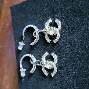 CHANEL Elegant Silver Earrings with Crystal Accents